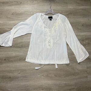 Cynthia Rowley Ivory Embroidered V-Neck Tunic
